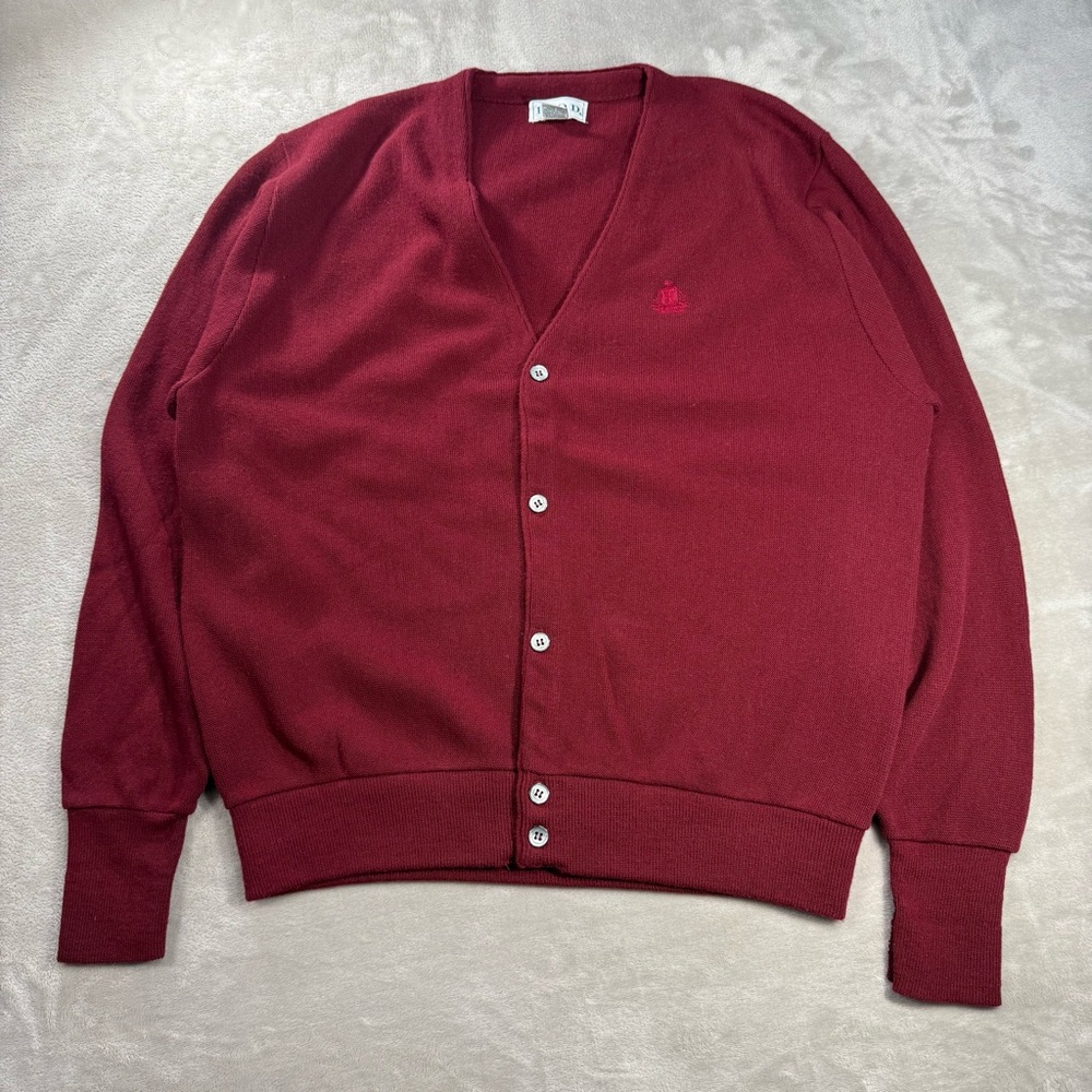 Vintage Izod Caridgan Sweater Men's Sz L USA Made Maroon Acrylic Grandpa 90s